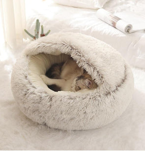 Round Plush Bed Semi-enclosed Nest for Deep Sleep Comfort in Winter Basket Soft Kennel-Catnip Beasts