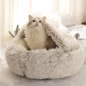 Round Plush Bed Semi-enclosed Nest for Deep Sleep Comfort in Winter Basket Soft Kennel-Catnip Beasts