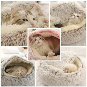 Round Plush Bed Semi-enclosed Nest for Deep Sleep Comfort in Winter Basket Soft Kennel-Catnip Beasts