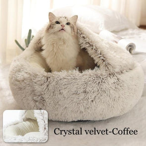 Round Plush Bed Semi-enclosed Nest for Deep Sleep Comfort in Winter Basket Soft Kennel-Catnip Beasts