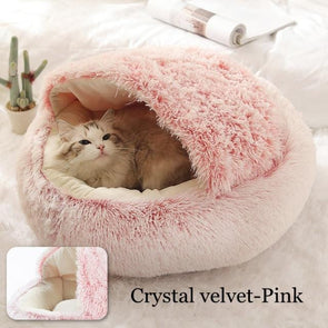 Round Plush Bed Semi-enclosed Nest for Deep Sleep Comfort in Winter Basket Soft Kennel-Catnip Beasts