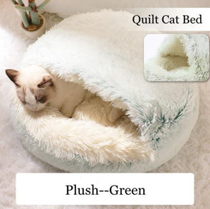 Round Plush Bed Semi-enclosed Nest for Deep Sleep Comfort in Winter Basket Soft Kennel-Catnip Beasts