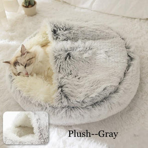 Round Plush Bed Semi-enclosed Nest for Deep Sleep Comfort in Winter Basket Soft Kennel-Catnip Beasts