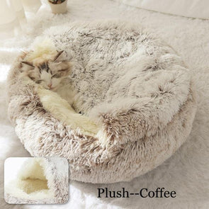 Round Plush Bed Semi-enclosed Nest for Deep Sleep Comfort in Winter Basket Soft Kennel-Catnip Beasts