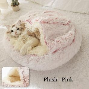 Round Plush Bed Semi-enclosed Nest for Deep Sleep Comfort in Winter Basket Soft Kennel-Catnip Beasts