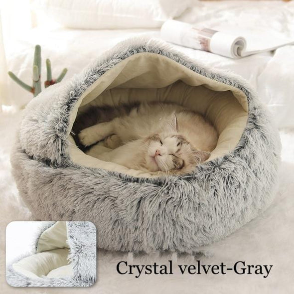 Round Plush Bed Semi-enclosed Nest for Deep Sleep Comfort in Winter Basket Soft Kennel-Catnip Beasts