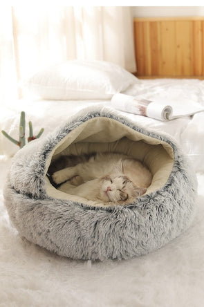 Round Plush Bed Semi-enclosed Nest for Deep Sleep Comfort in Winter Basket Soft Kennel-Catnip Beasts