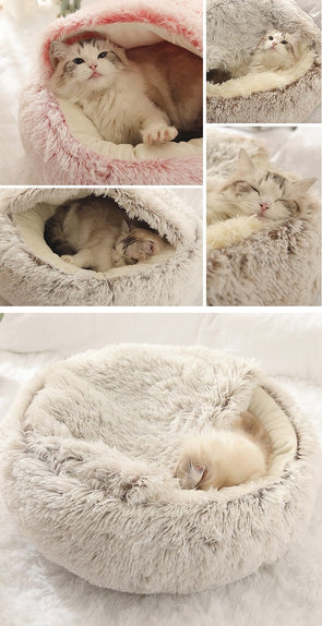 Round Plush Bed Semi-enclosed Nest for Deep Sleep Comfort in Winter Basket Soft Kennel-Catnip Beasts