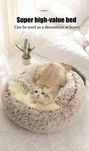 Round Plush Bed Semi-enclosed Nest for Deep Sleep Comfort in Winter Basket Soft Kennel-Catnip Beasts