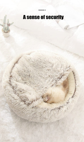 Round Plush Bed Semi-enclosed Nest for Deep Sleep Comfort in Winter Basket Soft Kennel-Catnip Beasts